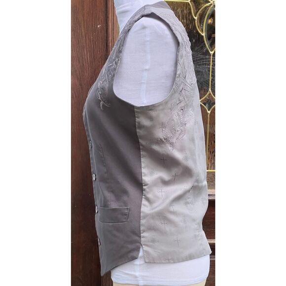 Monarchy Embroidered Silver Grey Vest Back Closure Front Pockets Size S - Picture 13 of 16